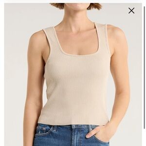 Vince Square Neck Ribbed Tank Top Cream Medium cotton elevated basics old money